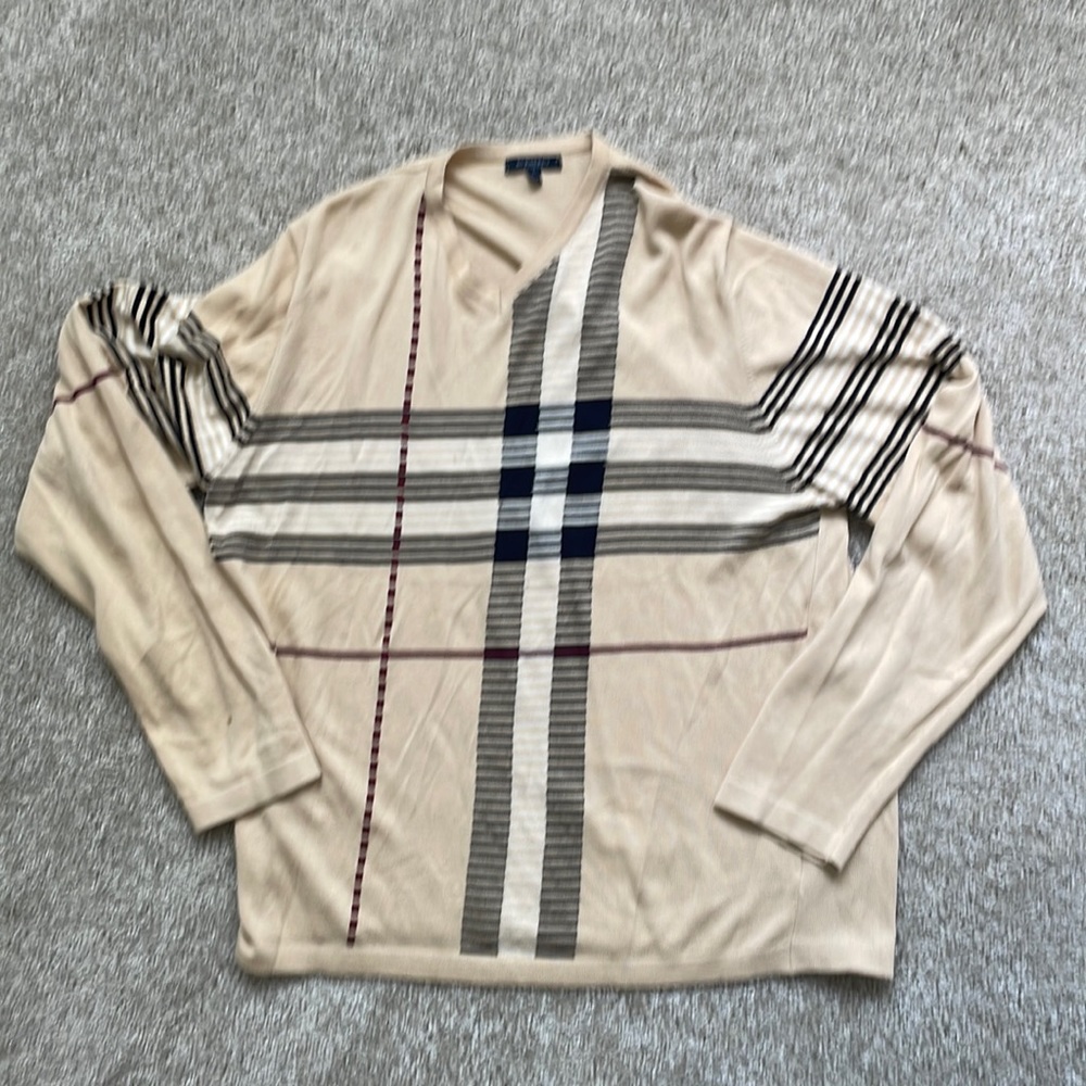 Mens L vintage authentic Burberry Nova Check cotton sweater